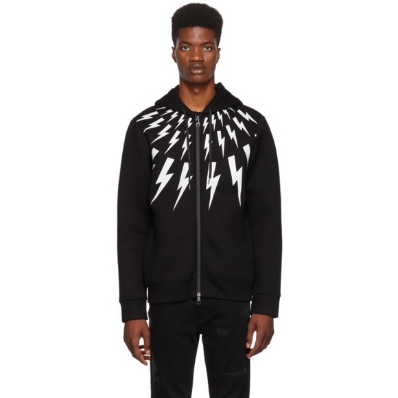Neil Barrett Black Lightning Bolt Zip Hoodie - Picture 1 of 7